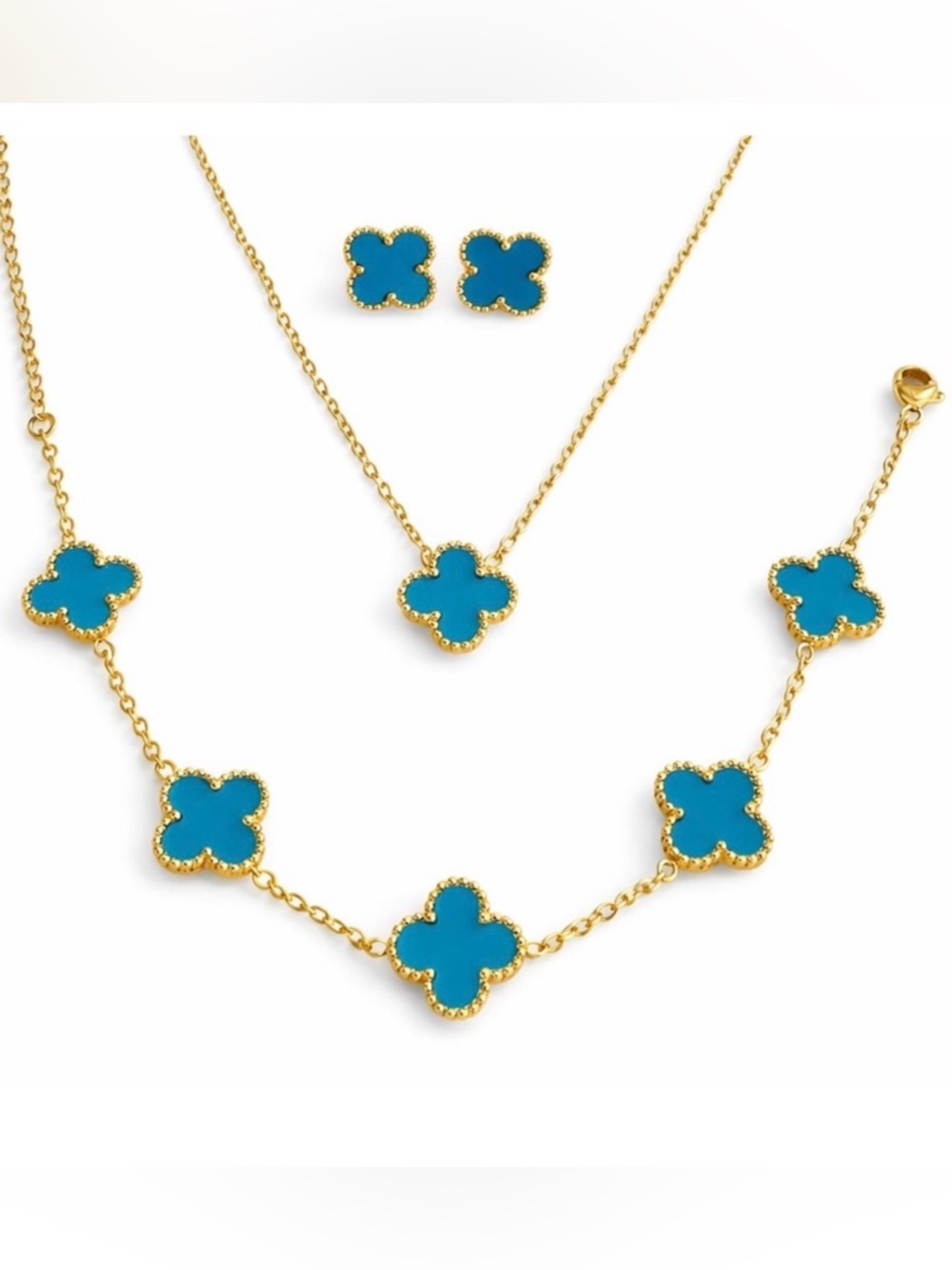 Blue Clover Jewelry Set 18k gold plated